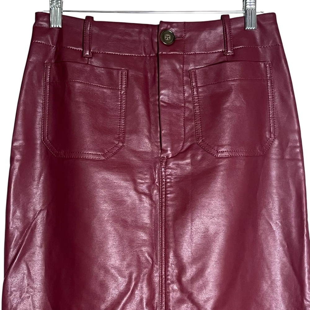 The Colette Faux Leather Cherry Burgundy Maxi Pencil Skirt by Maeve Vegan — XS - Picture 6 of 12